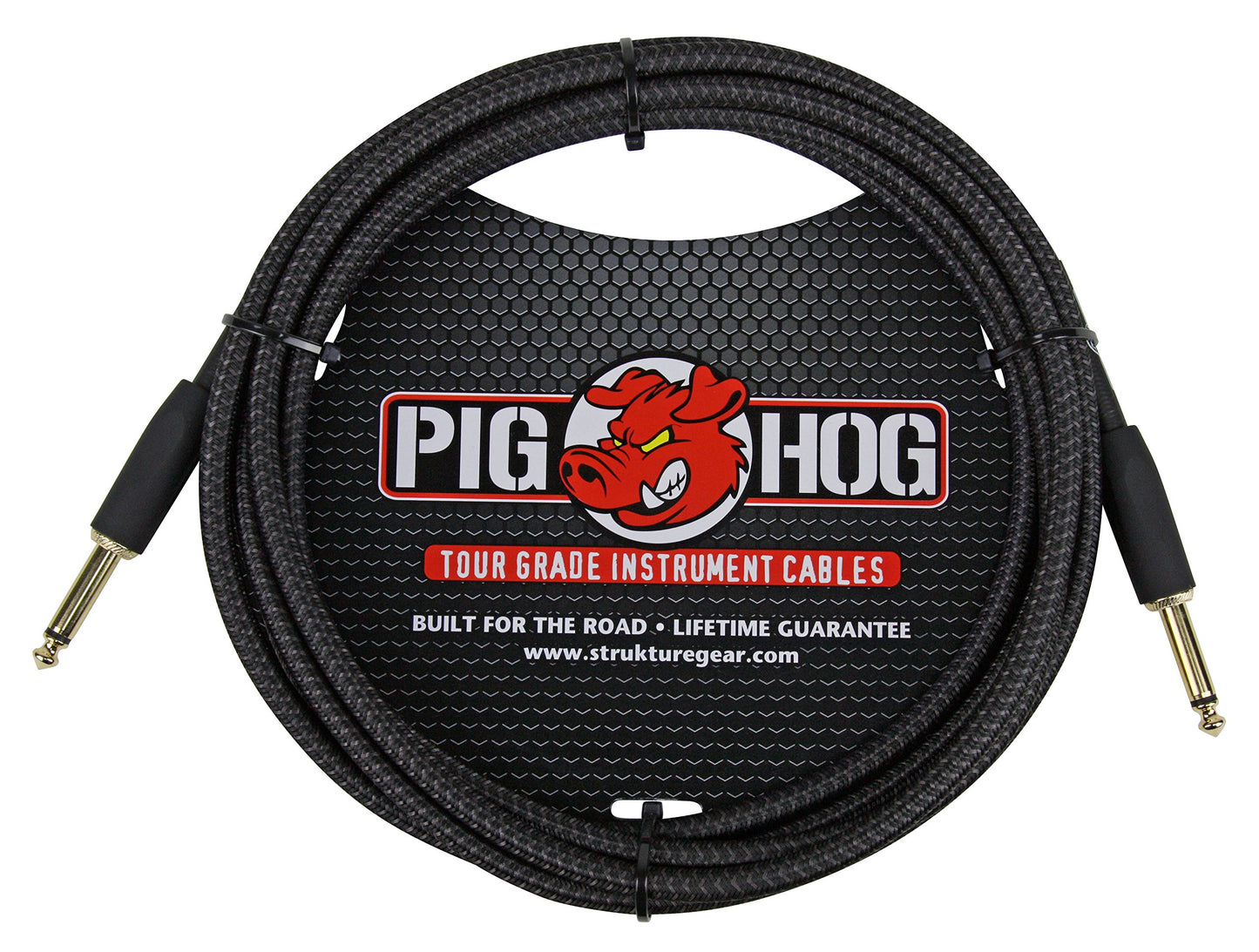 Pig Hog PC-H10BK 1/4" Black Woven Guitar Instrument Cable, 10 Feet