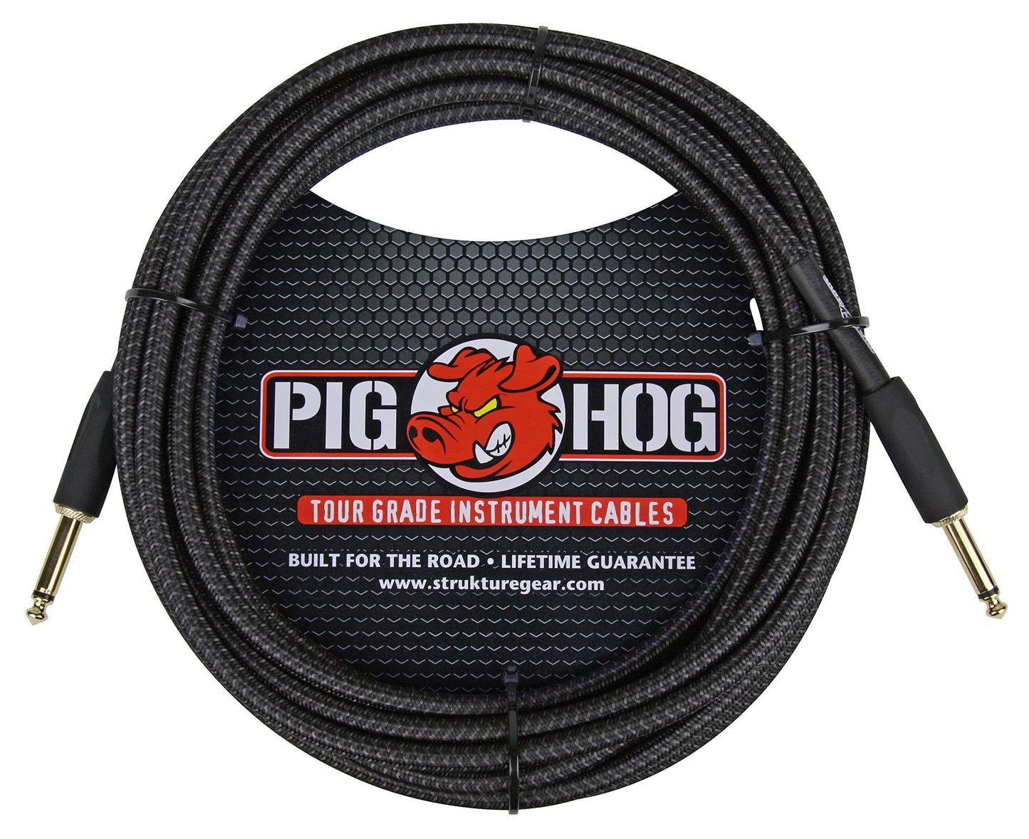 Pig Hog PC-H20BK 1/4" Black Woven Guitar Instrument Cable, 20 Feet