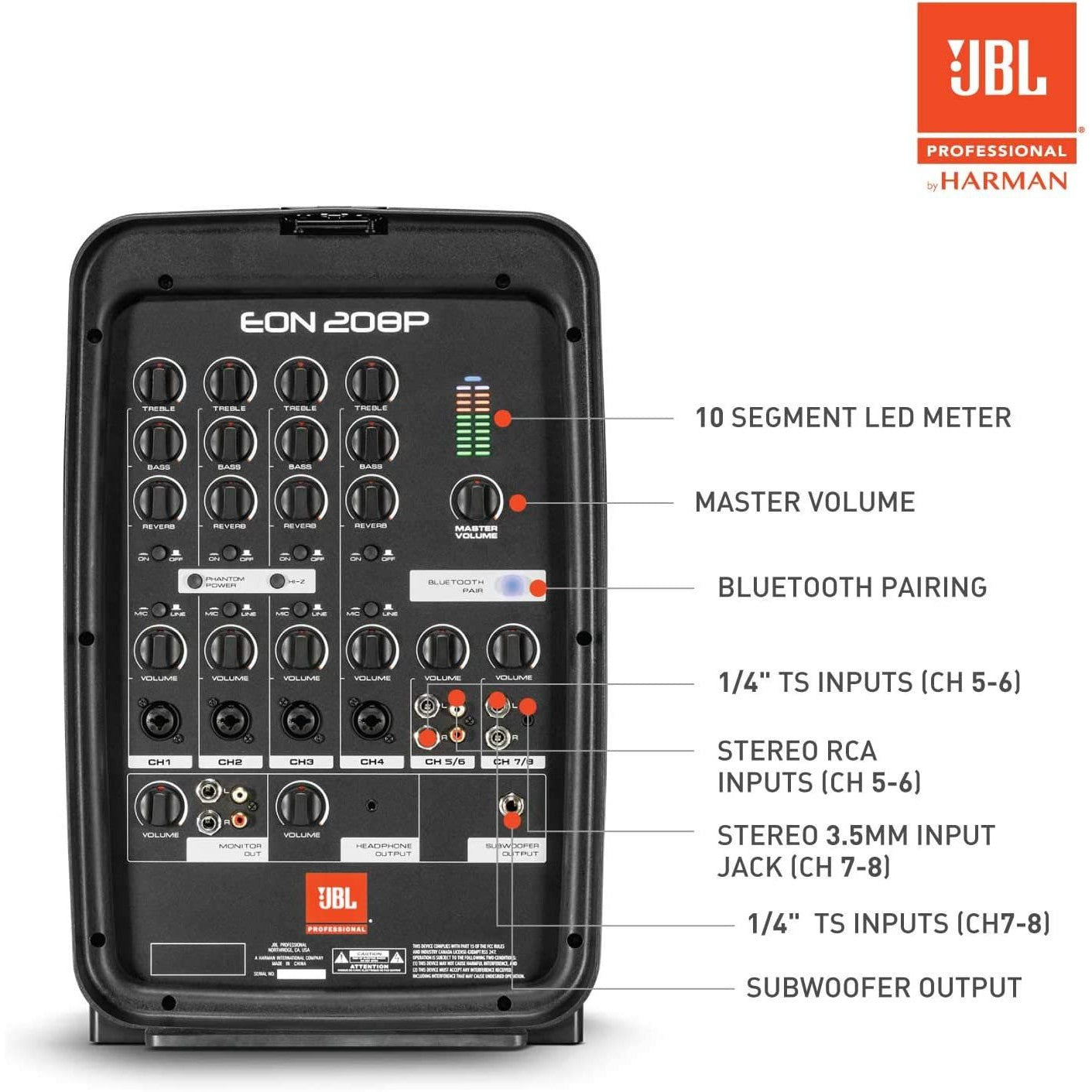 OPEN BOX - JBL Professional EON208P Portable All-in-One 2-way PA System with 8-Channel Mixer and Bluetooth