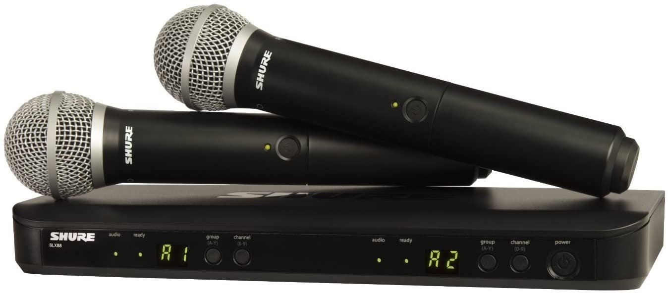 Shure BLX288/PG58 Wireless Microphone System for Two Performers with BLX88 Dual Channel Receiver and Two BLX2 Handheld Transmitters with PG58 Mic Capsules for Lead and Backup Vocal Applications