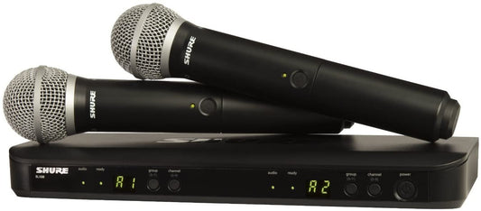 Shure BLX288/PG58 Wireless Microphone System for Two Performers with BLX88 Dual Channel Receiver and Two BLX2 Handheld Transmitters with PG58 Mic Capsules for Lead and Backup Vocal Applications