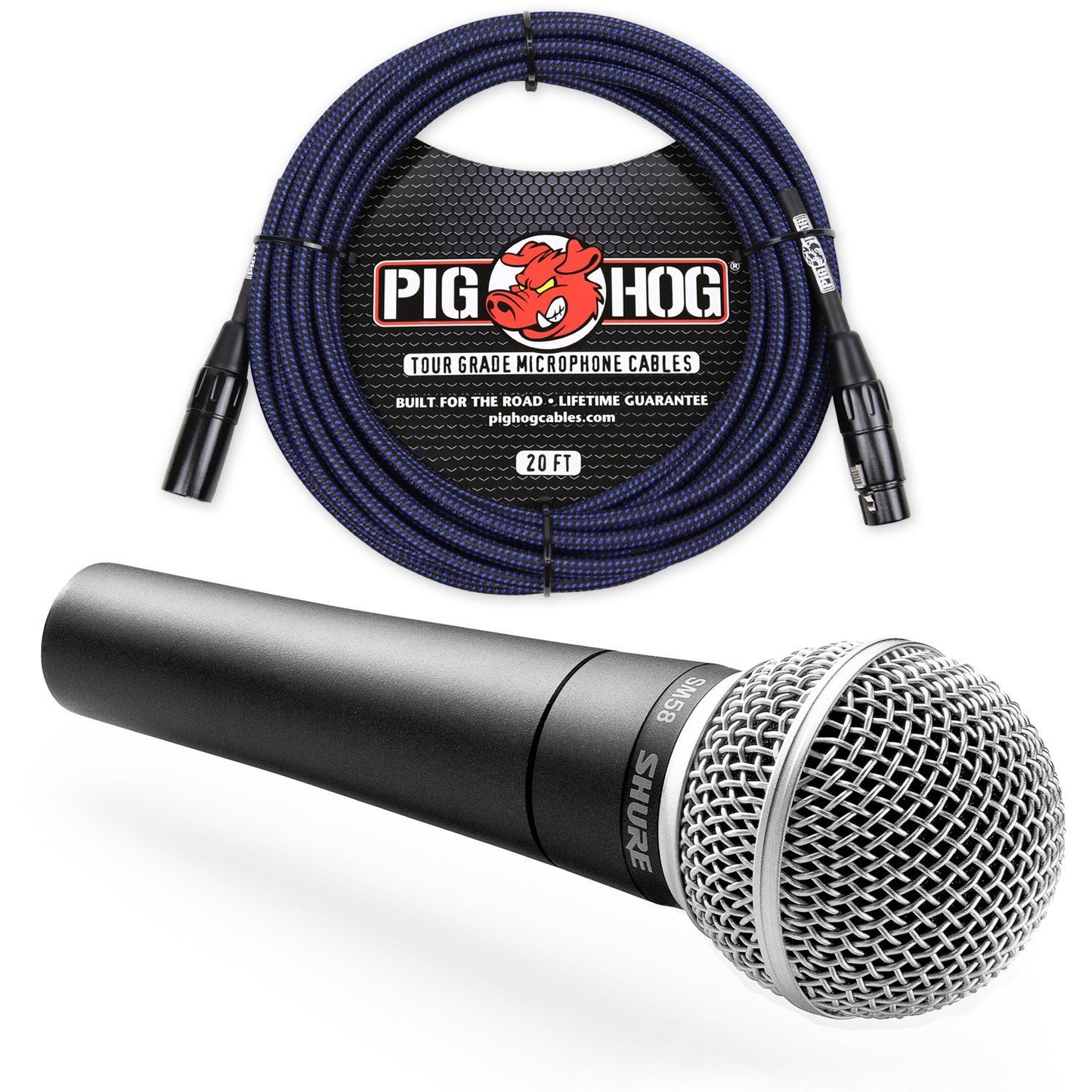 Shure SM58 Cardioid Vocal Microphone & Pig Hog Mic Cable, 20ft XLR - Bundle (Black)