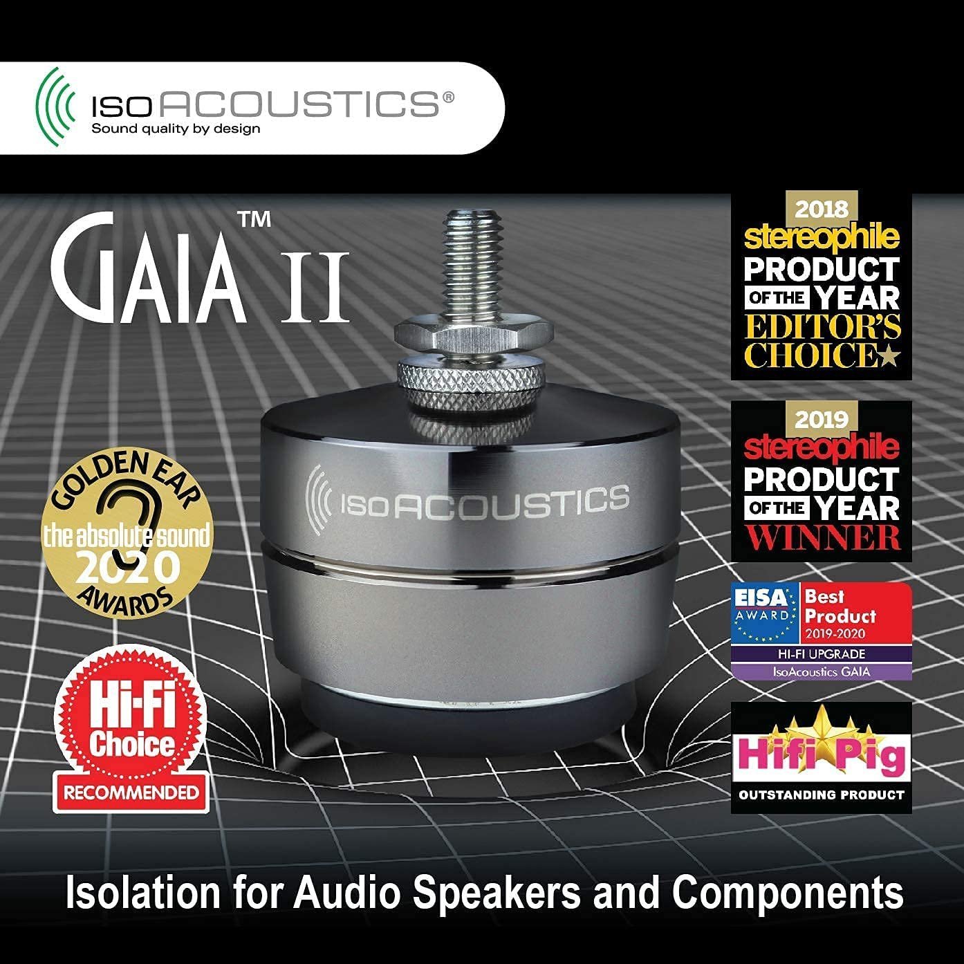 IsoAcoustics Gaia Series Isolation Feet for Speakers & Subwoofers (Gaia III, 70 lb max) – Set of 4