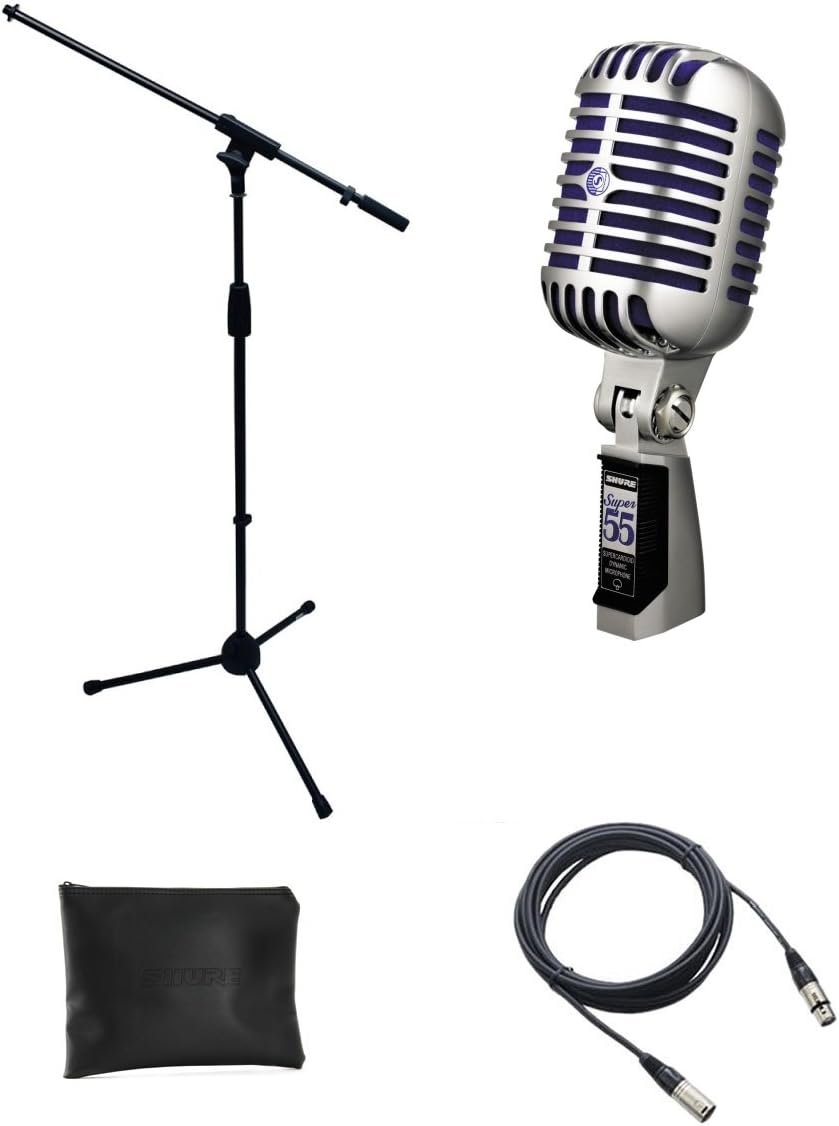 Shure Super 55 Microphone Bundle with Mic Boom Stand and XLR Cable