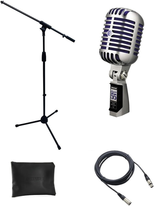 Shure Super 55 Microphone Bundle with Mic Boom Stand and XLR Cable