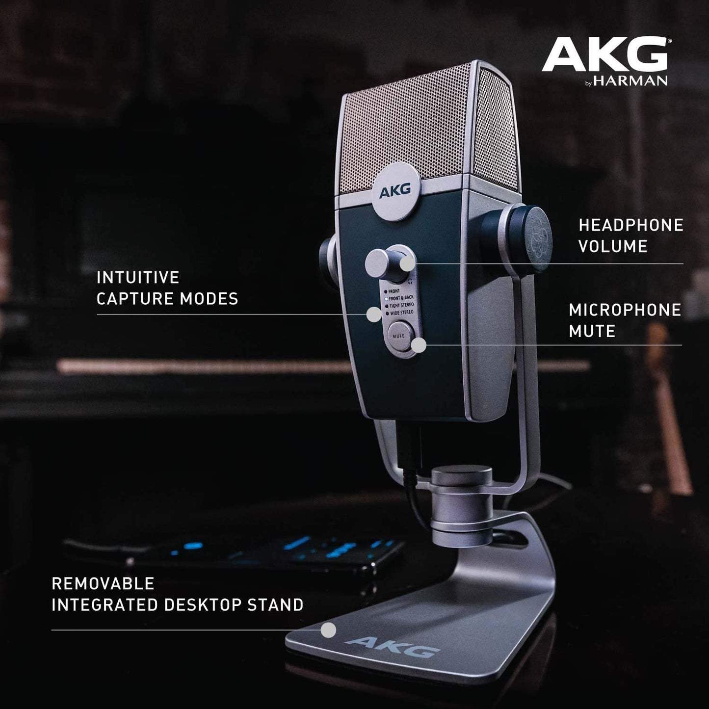 AKG Pro Audio Lyra Ultra-HD, Four Capsule, Multi-Capture Mode, USB-C Condenser Microphone for Recording and Streaming