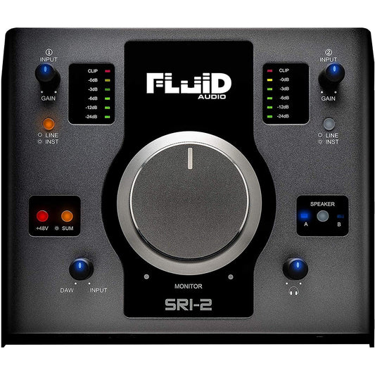 Fluid Audio SRI-2 : 2x2 USB desktop wedge w/24-bit/192kHz + 48v Phantom Power + 2X stereo monitor outputs + 2X Class A mic pres + Giant volume knob