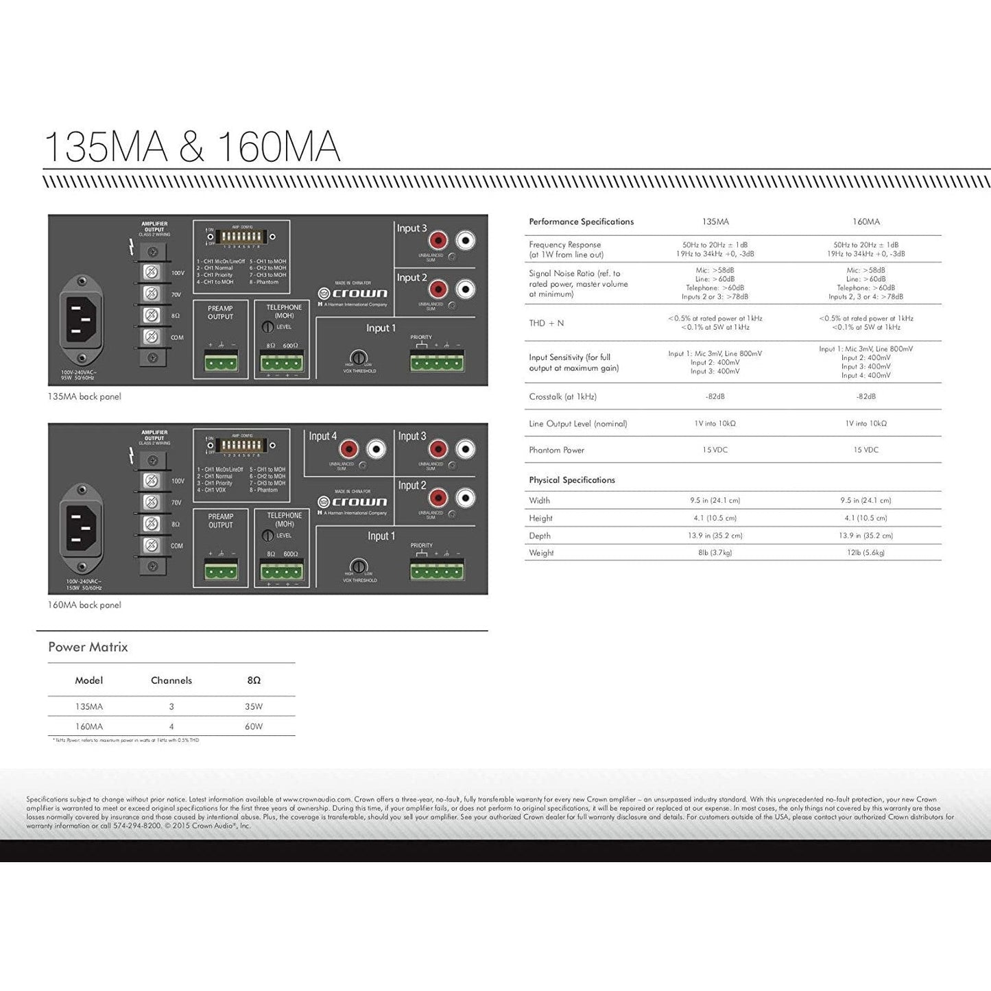 OPEN BOX - Crown 160MA Four-input Mixer/Amplifier