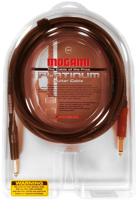 Mogami Platinum Guitar Instrument Cable, 1/4" TS Male Plugs, Gold Contacts, Straight Connectors with silentPLUG