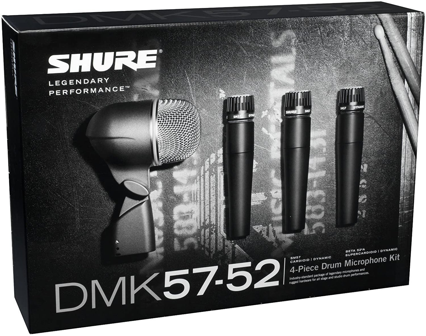 Shure Drum Microphone Kit for Performing and Recording Drummers, Conveniently Packaged Selection of Mics and Mounts with Options for Kick Drum, Snare Drum, Rack Toms, Floor Toms and Congas (DMK57-52)