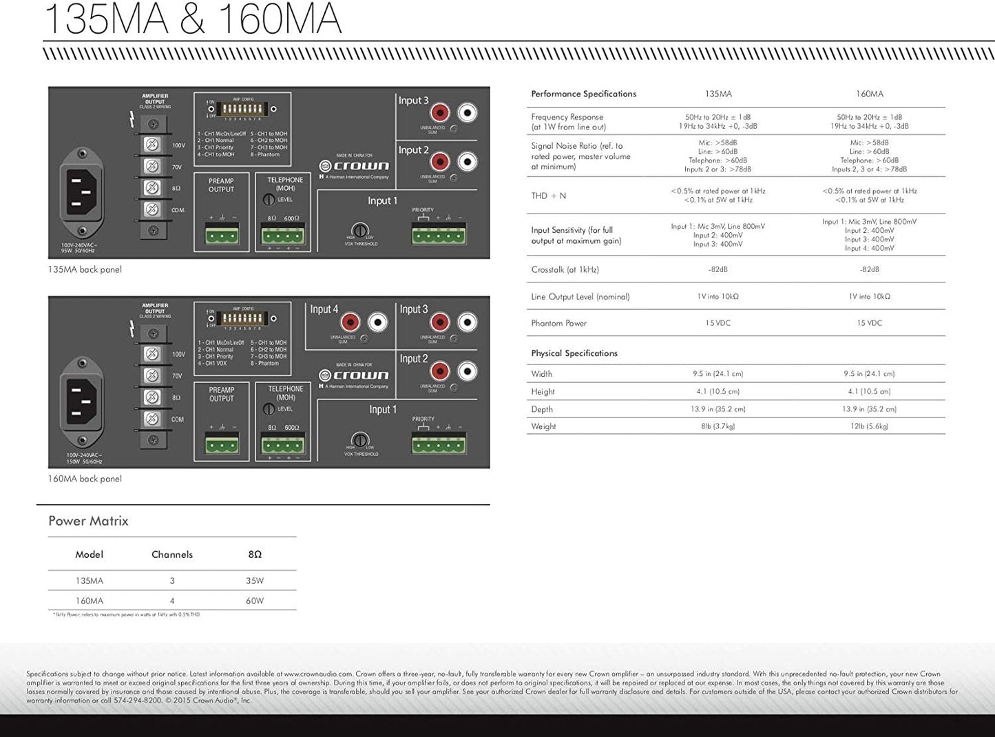 Crown 160MA Four-input Mixer/Amplifier