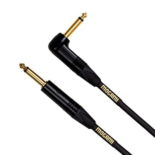 Mogami Gold Instrument-R Guitar Instrument Cable, 1/4" TS Male Plugs, Gold Contacts, Right Angle and Straight Connectors