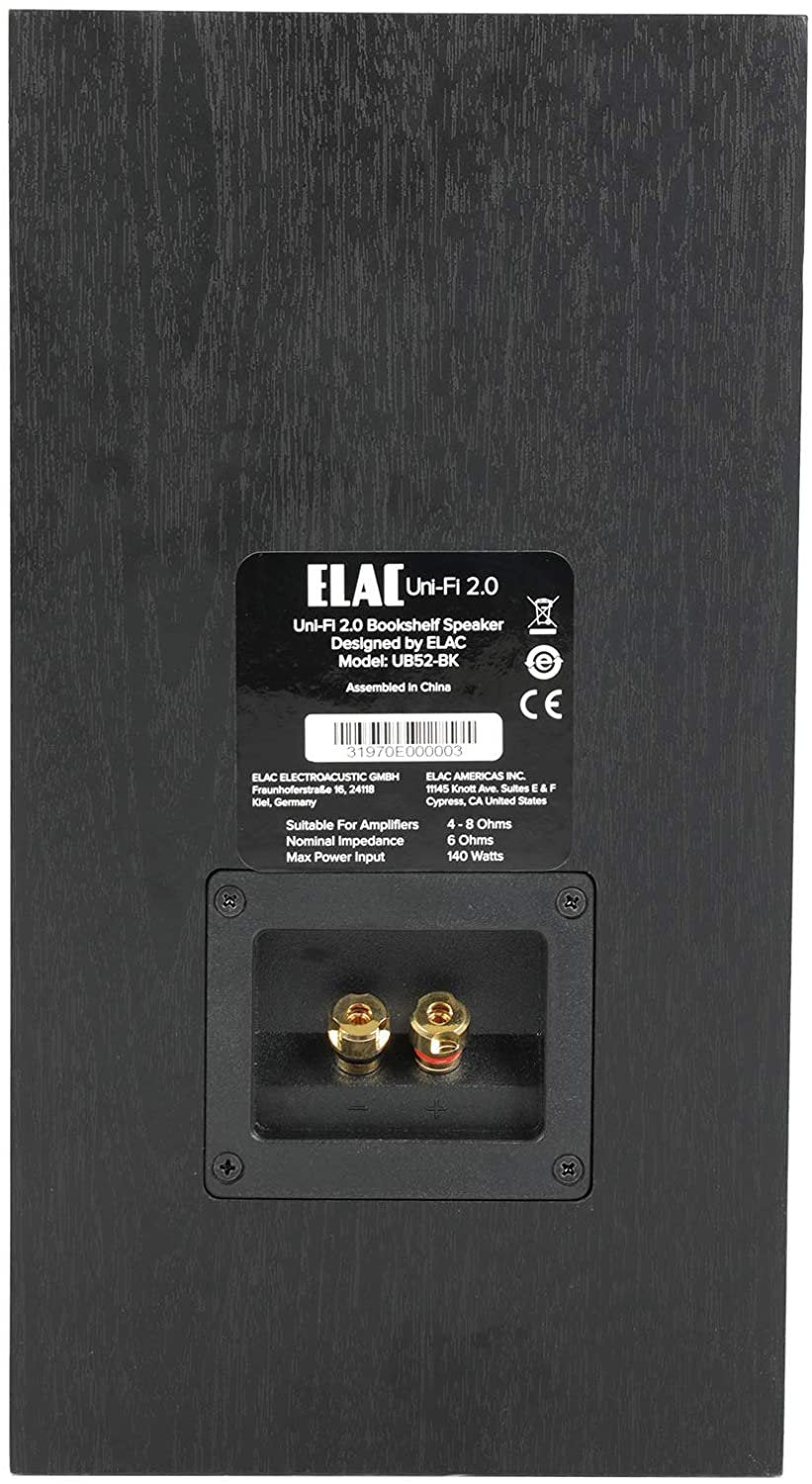 ELAC Uni-Fi 2.0 UB52 Bookshelf Speakers (Pair), Black (UB52-BK)