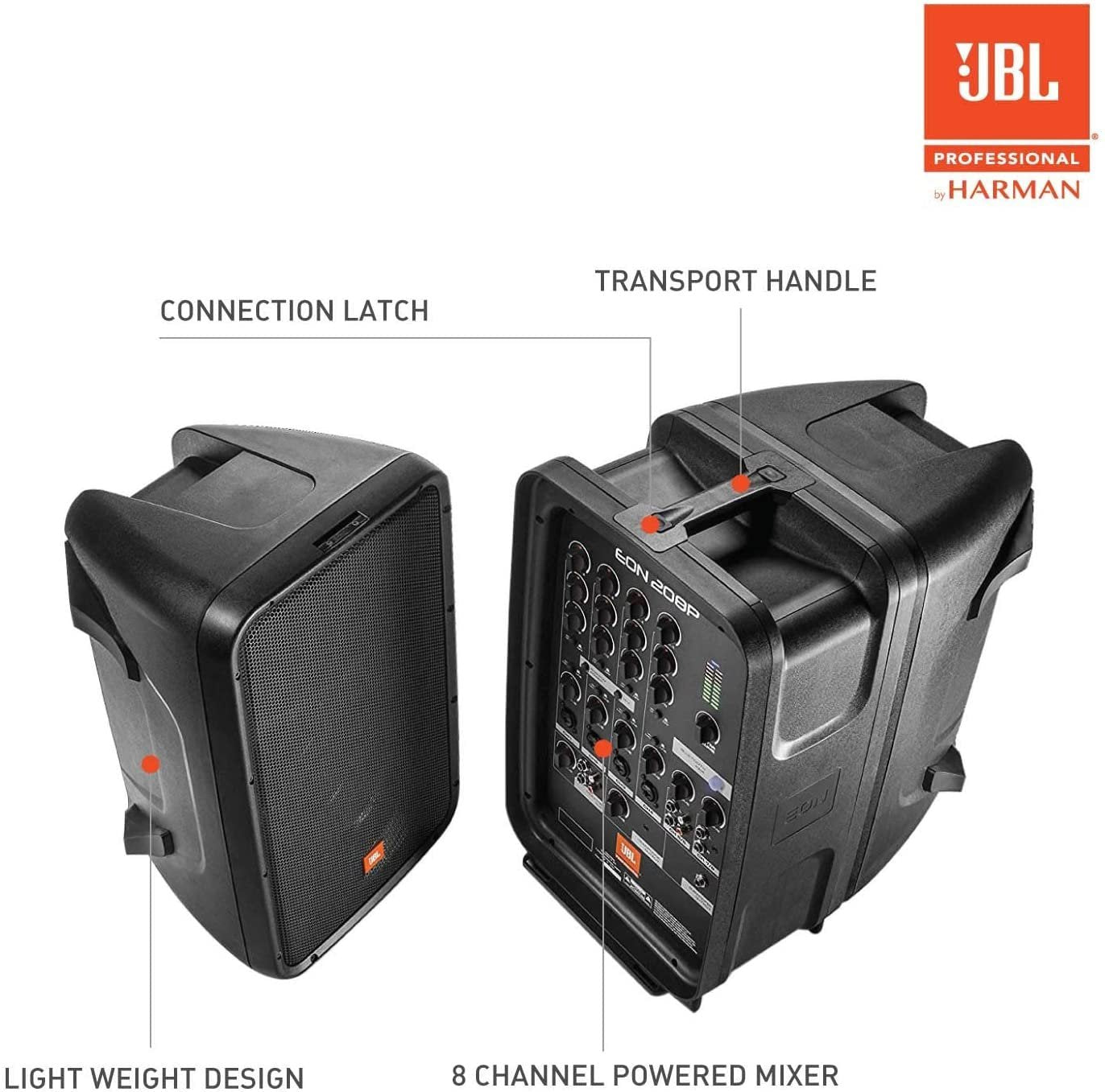 JBL Professional EON208P Portable All-in-One 2-way PA System with 8-Channel Mixer and Bluetooth
