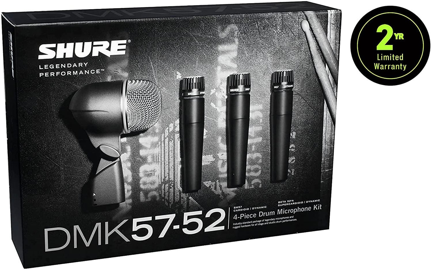 Shure Drum Microphone Kit for Performing and Recording Drummers, Conveniently Packaged Selection of Mics and Mounts with Options for Kick Drum, Snare Drum, Rack Toms, Floor Toms and Congas (DMK57-52)