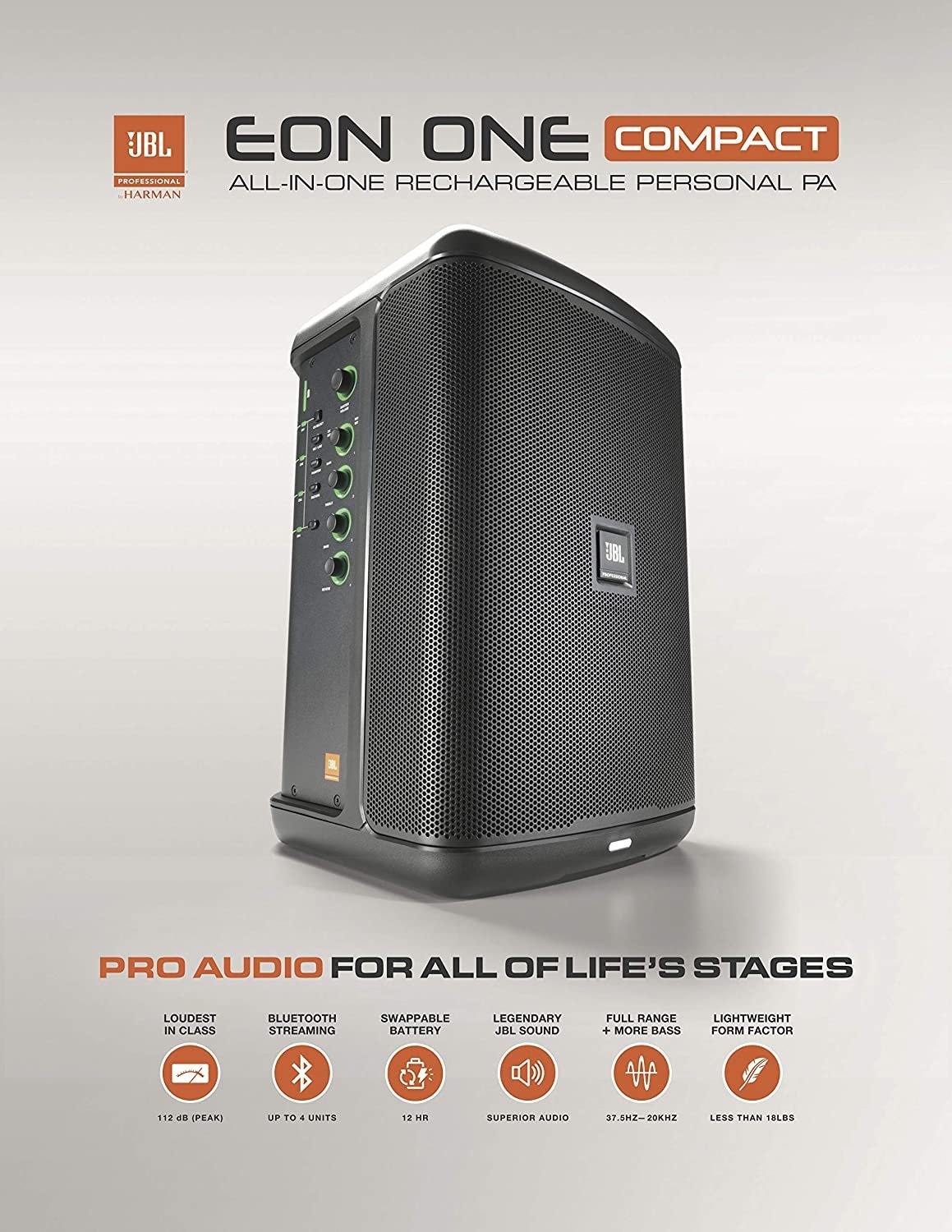 JBL Professional All-in-1 Rechargeable Personal PA System with Bluetooth (EON ONE Compact)