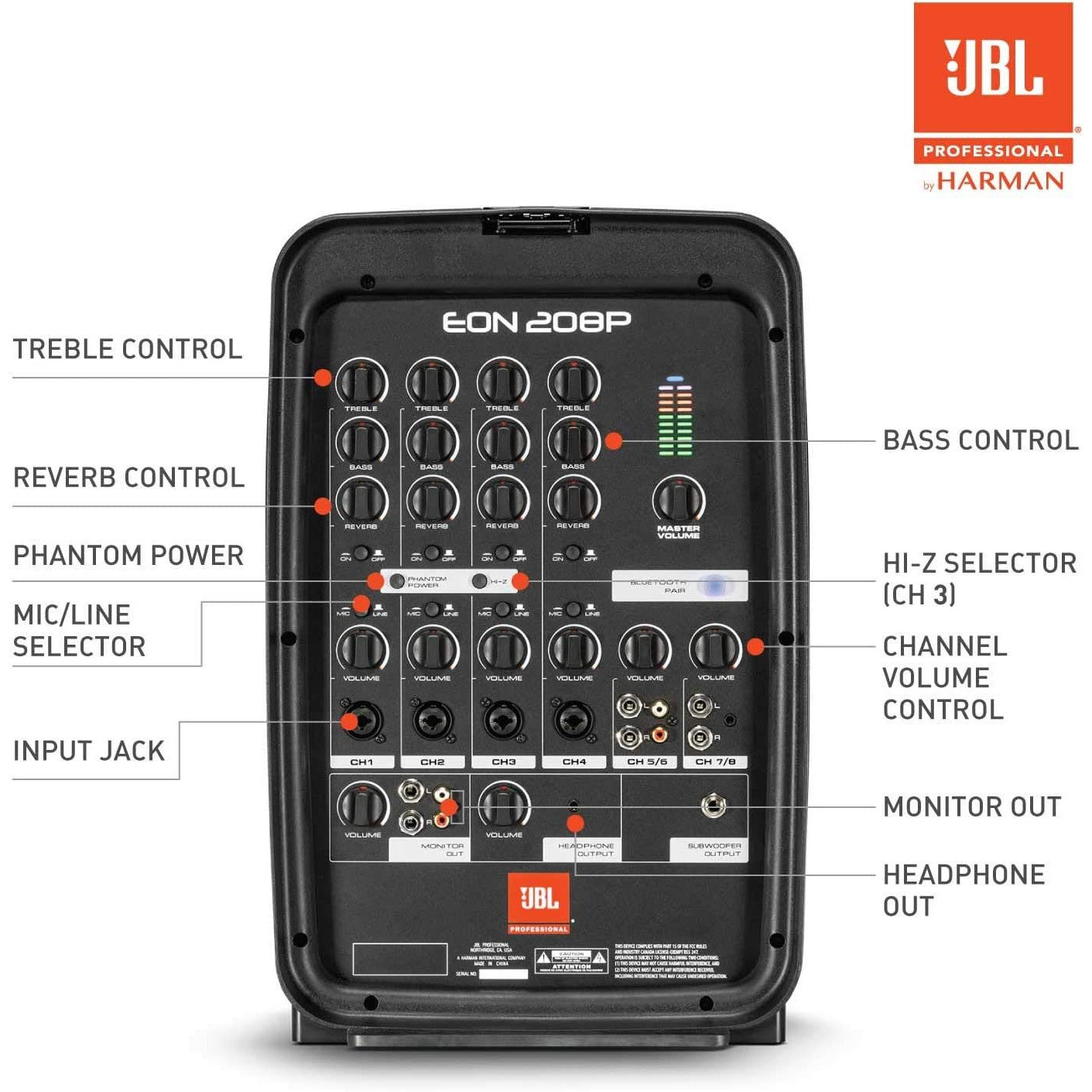 OPEN BOX - JBL Professional EON208P Portable All-in-One 2-way PA System with 8-Channel Mixer and Bluetooth