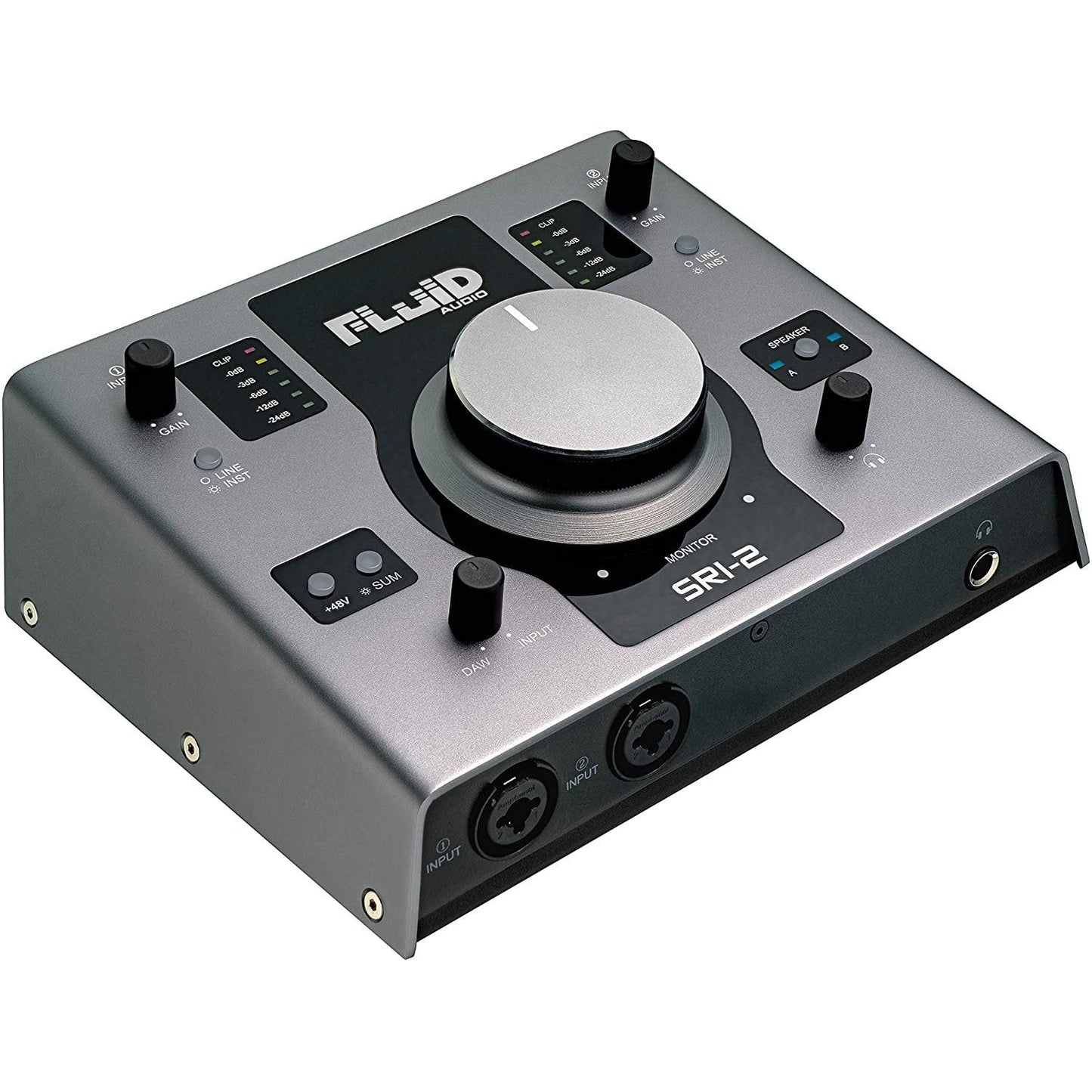 Fluid Audio SRI-2 : 2x2 USB desktop wedge w/24-bit/192kHz + 48v Phantom Power + 2X stereo monitor outputs + 2X Class A mic pres + Giant volume knob