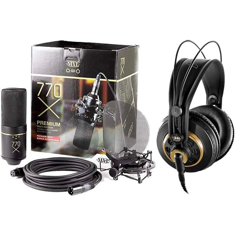 MXL 770X Multi-Pattern Condenser Microphone Package With AKG K240STUDIO Semi-Open Over-Ear Professional Studio Headphones Bundle