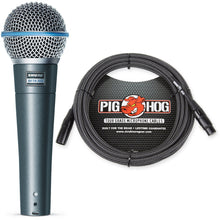 Load image into Gallery viewer, Shure Beta 58A Supercardioid Vocal Microphone &amp; Pig Hog Black &amp; White Woven Mic Cable, 20ft XLR - Bundle