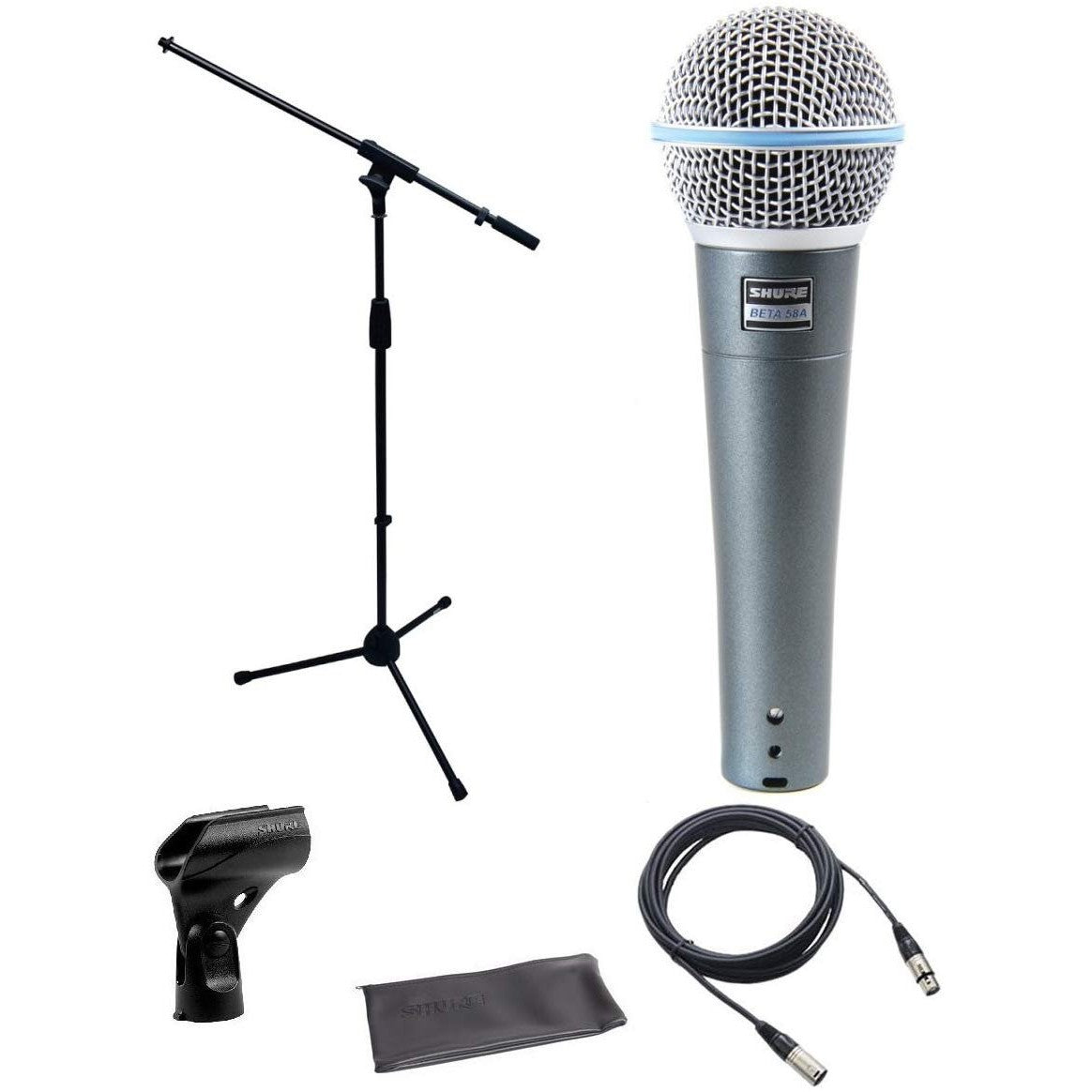 Shure Beta 58a Microphone Bundle with Mic Boom Stand and XLR Cable bundle