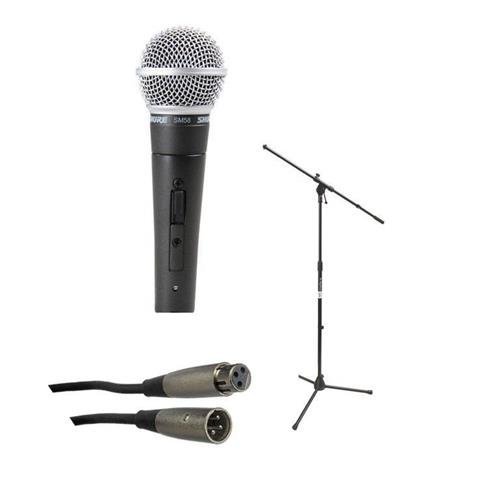 Shure SM58-S Microphone Bundle with on/off Switch, clip and pouch, MIC Boom Stand and XLR Cable