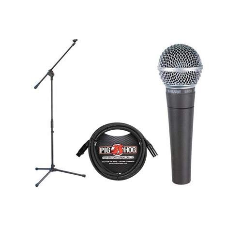 Shure SM58-LC Cardioid Dynamic Vocal Microphone Bundle with Stand Adapter and Zippered Pouch