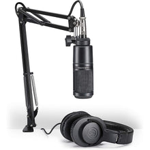 Load image into Gallery viewer, Audio-Technica AT2020PK Vocal Microphone Pack for Streaming/Podcasting, Includes XLR Cardioid Condenser Mic, Adjustable Boom Arm, and Monitor Headphones,Black